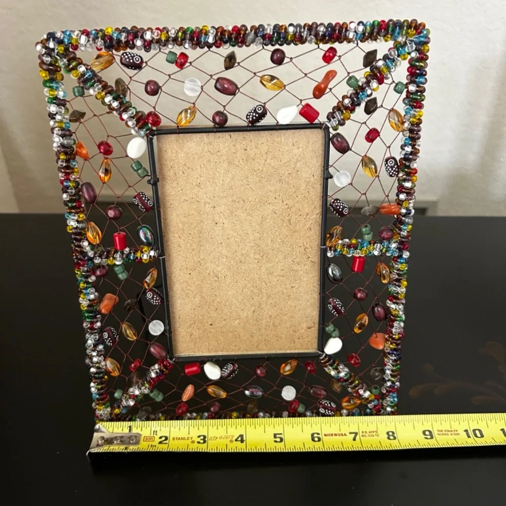 Pier 1 Imports Boho Bohemian Beaded Colorful Frame Wire Metal